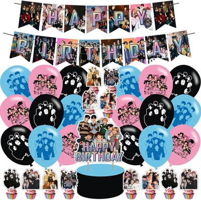 Suministros de fiesta de cumpleaños temáticos E-NHYPEN, globos de equipo E-Nhypen decoraciones para P Foto 1 de 4