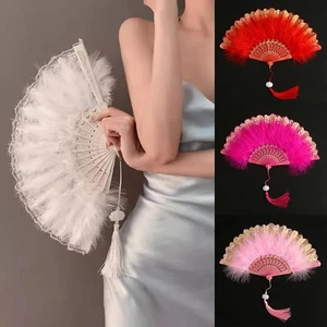 Abanico de Plumas Plegable Disfraz de Mano Boda Showgirl Baile Elegante Fiesta Artesanía DecoraciónQ - Imagen 1 de 27