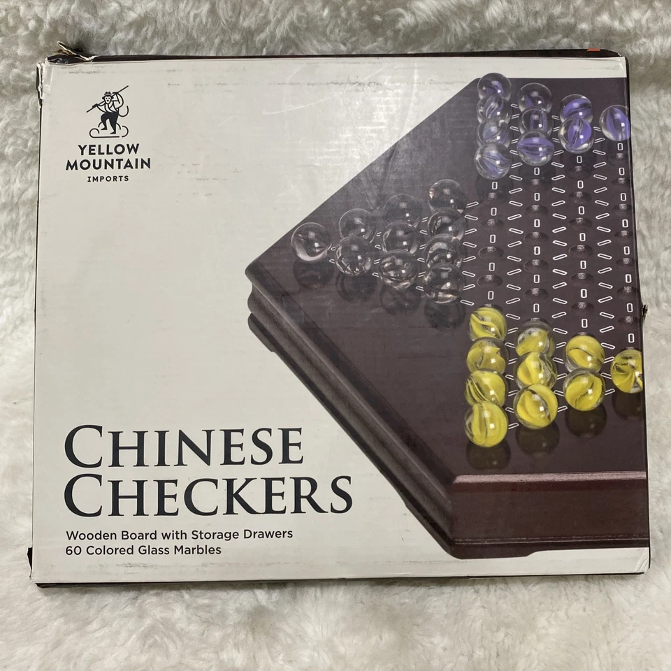 Yellow Mountain Imports Wooden Chinese Checkers Halma Board Game Set -12 Inches