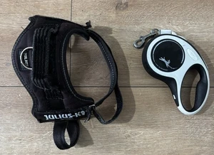 2 items. Flexi Dog Lead 5M long + Julius-K9 harness Both Black+ŵhite medium - Picture 1 of 5