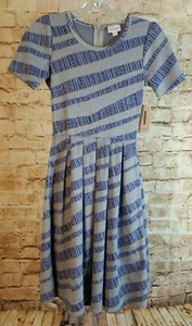 LuLaRoe Women's Amelia Dress Size XXS Blue Striped Pockets Short Sleeve   I - Picture 1 of 6