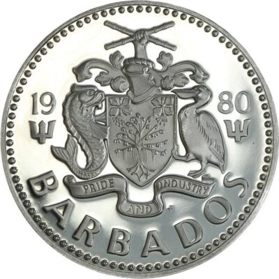 🇧🇧 Barbados 2 Dollars 1980 Staghorn Coral KM# 15  Gem PROOF UNC  MINTAGE=2111 - Image 1 of 4