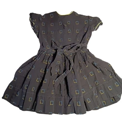 Vestido atómico vintage para niñas 4 años 50 negro estampado geométrico cinturón cintura algodón Foto 1 de 4