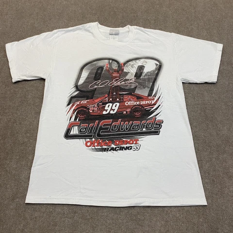 Carl Edwards Shirt Mens Medium #99 NASCAR T-SHIRT Double Sided Hanes Beefy T Cover