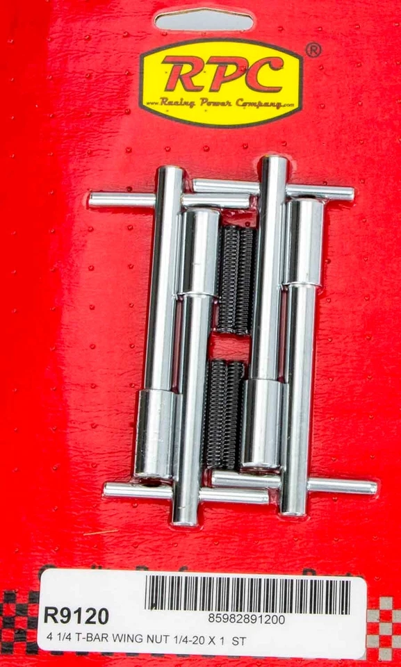 RPC #R9120 VALVE COVER T-BARS WING NUT WITH 1/4" THREAD CHROME STEEL 4" TALL - Image 1 of 1