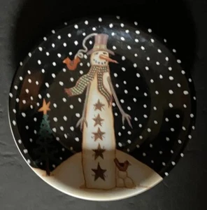 Becca Barton Christmas 8” Plate SNOWMAN - Picture 1 of 5