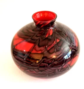 Vintage Kralik Czech Tango Bohemian Glass Black & Orange Web - Picture 1 of 16