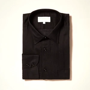 NEW INSERCH Mens Sport Premium 100% European Linen Long Sleeve Regular Fit Black - Picture 1 of 1