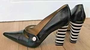 Alba Moda Gorgeous Leather Court Shoes Size 39 Top Black/White - Picture 1 of 7