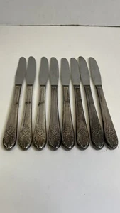 silver plated silverware set of 8 vintage knives floral handles - Picture 1 of 11