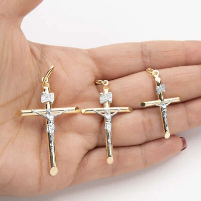 Colgante Cruz Crucifijo Jesús INRI Real Oro Amarillo Blanco 10K Todos los Tamaños Foto 1 de 4