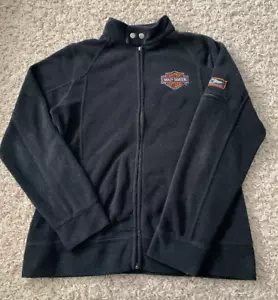 Harley Davidson Fleece Jacket Unisex Size L Black Full Zip *Collects Lint - Picture 1 of 17