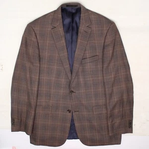Jos A Bank Reserve Mens Sport Coat 43L Brown Beige Blue Plaid Silk Wool Jacket  - Picture 1 of 10