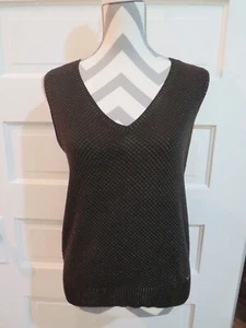 Women's Gucci Large Short Sleeve Brown & Silver Sparkle Thread Sweater Top - Picture 1 of 13
