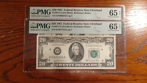 TWO CONSECUTIVE 1981 PMG GEM 65 EPQ TWENTY DOLLAR CLEVELAND NOTES TWO $20 BILLS! - Picture 1 of 4