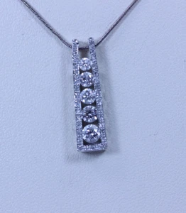 STUNNING 14K WG 0.9Ctw I1/I Diamond Graduated with Halo Necklace 22"- 13300 - Picture 1 of 8