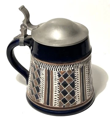 BOCCALE da birra Tedesco vintage -  coperchio in peltro - decorato a mano - Immagine 1 di 4