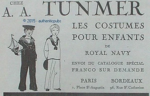 PUBLICITE TUNMER VETEMENT COSTUMES POUR ENFANTS ROYAL NAVY DE 1919 FRENCH AD PUB - Picture 1 of 1