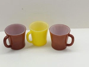 3 Vintage Glasbake Milk Glass D Handle Coffee Mug 1 Yellow & 2 Brown - Picture 1 of 4