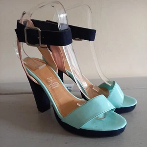 Sandalias H&M Azul Marino Rosa y Azul Correa al Tobillo Tacón Bloque Ocasión Vacaciones UK5 EU38 - Imagen 1 de 12