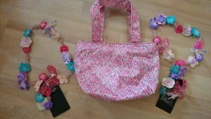 Tasche Handtasche Mädchen pink geblümt mit Halsketten und Armbänder - Bild 1 von 1