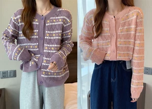 Damen Strick Knopfleiste vorne Baumwolle Cardigan Langarm Oberteil Pullover - Bild 1 von 12