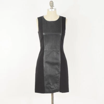 Vestido Theory 2 Mini funda sin mangas con cremallera expuesta panel de cuero negro Foto 1 de 4