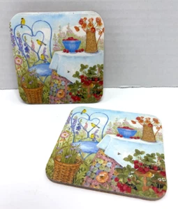 LONGABERGER Summer Dining Scene Coasters--Set of 4--NEW - Picture 1 of 4