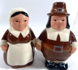 Thanksgiving Holiday Pilgrims Man & Woman-Salt & Pepper Shakers-4.5" Tall-In Box - Picture 1 of 8