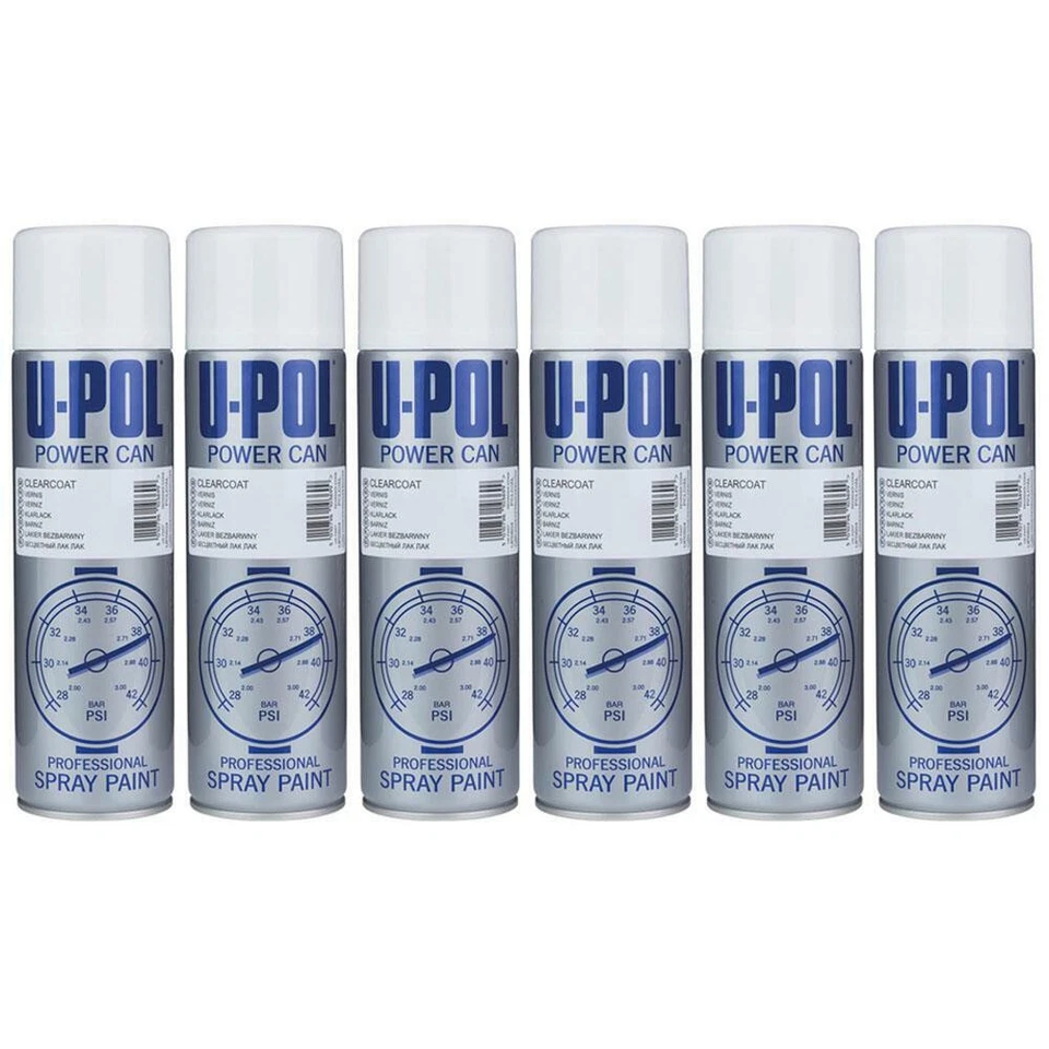 6x Upol Power Can Clear Coat Fast Drying Aerosol Spray Paint 500ml Kit - Image 1 of 1