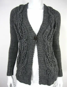 J CREW LONG SLEEVE V NECK CABLED CARDIGAN SWEATER SIZE XS GRAY  - Picture 1 of 11