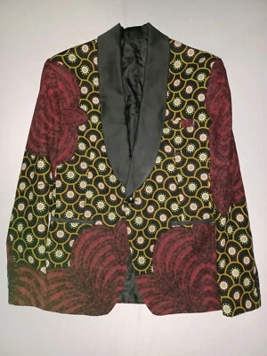 Chaqueta de Cena Esmoquin Para Hombre Rojo, Negro, Blanco y Marrón Estampado Chal Solapa Talla 38R Foto 1 de 4
