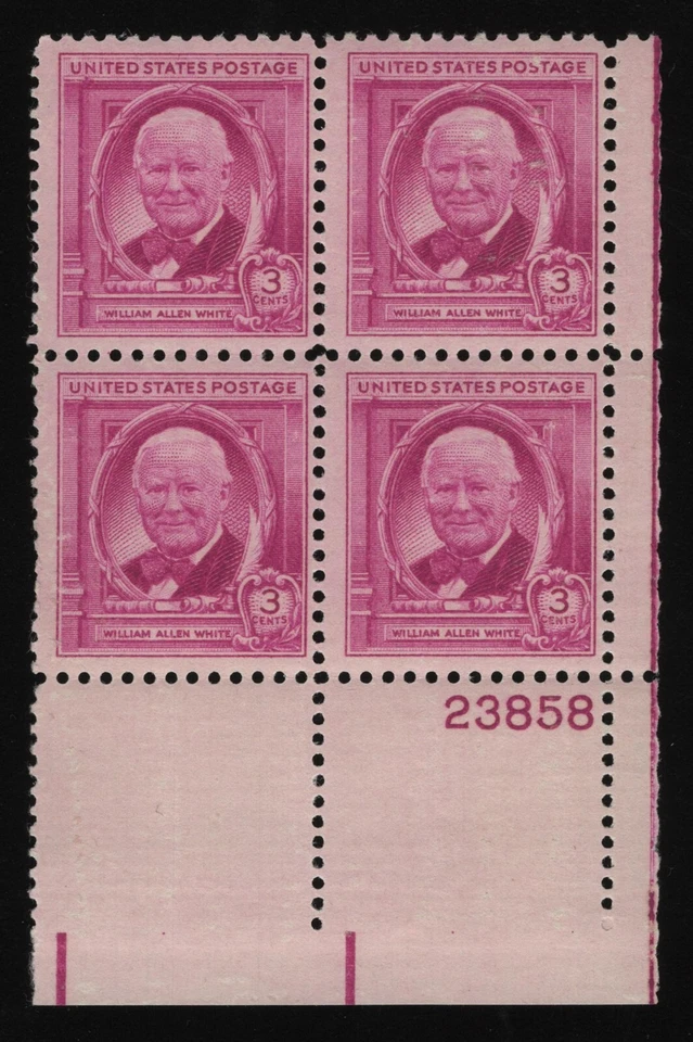 #960 3c William Allen White, Plate Block [23858 LR] Mint **ANY 5=FREE SHIPPING** - Image 1 of 1