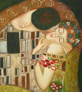 Gustav Klimt Kiss Abstract Figures Hand Painted Oil Painting Repro Canvas Art Wa - Picture 1 of 5