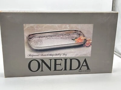 Bandeja de galeria oblonga Oneida Ridgewood com pés gravada 19,75" 8 202 1830A vintage nova na caixa - Imagem 1 de 4