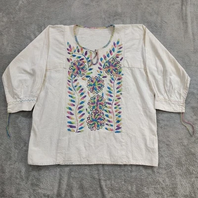 Blusa De Colección Mexicana Oaxaqueña Bordada Algodón Floral Hecha a Mano Boho Étnica M/L Foto 1 de 4