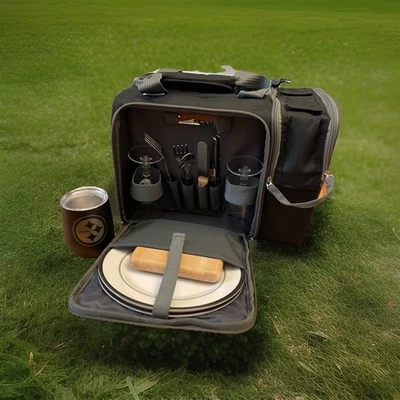NFL Pittsburgh Steelers Picnic Time Cooler Bag 15"x10"x9" with Utensils Plates - Image 1 of 4