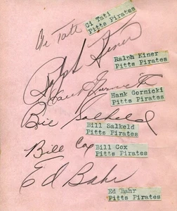 Al Tate Ralph Kiner Billy Cox 1940s Pittsburgh Pirates Plus 4 Signed Autograph - Picture 1 of 2