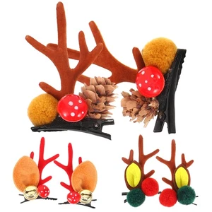 3 Pairs Children's Hair Accessories Set Reindeer Barrettes Clip Antlers Clips - Imagen 1 de 12