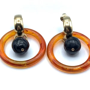 Vintage tortoise resin hoop clip earrings - Picture 1 of 4