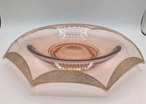 Consola Centro de Mesa Cuenco Borde Enrollado Rosa Depresión Vidrio Octogonal Borde Dorado 12" - Imagen 1 de 10