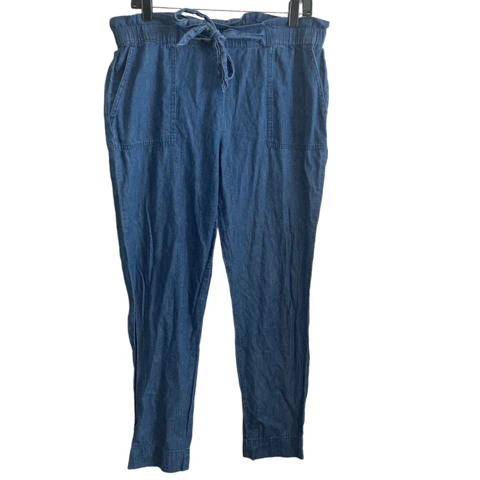 Pantalones cambray casi famosos para mujer talla mediana azul bolsa de papel cintura  Foto 1 de 4