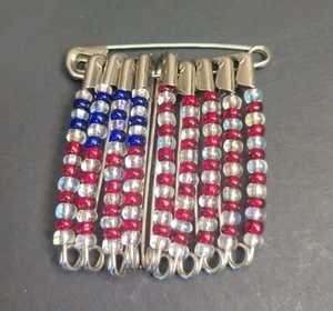 Broche prendedor de seguridad vintage Estate Find tono plateado bandera americana - Imagen 1 de 3