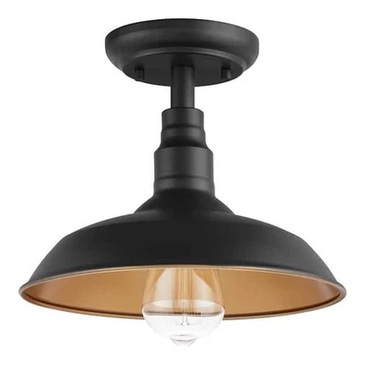 10" Light Black Modern Indoor/Outdoor 1-Light Semi Flush Mount Ceiling Light - Image 1 of 4