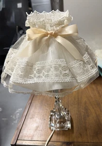 VTG Faceted Crystal Glass Bedside Table Lamp Frilly Ribbon Lace Shade - Picture 1 of 9