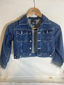 Red Denim Girls Jean Jacket With Fringe Cuff Size 7  - Picture 1 of 12