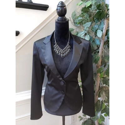 Express Design Blazer Jacket Women's 10 Black Leopard Print Lined Notch Lapel - Imagem 1 de 4