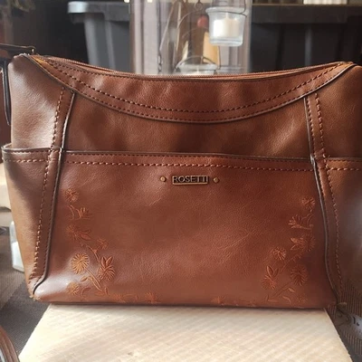 Bolso de Mano de Cuero Rosetti Marrón Floral Ornamentado Foto 1 de 4