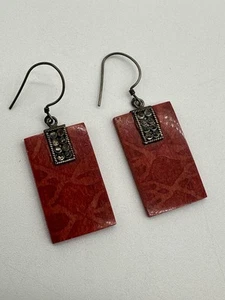 Vintage .925 Sterling Silver & Red Jasper Dangle Earrings - Picture 1 of 6