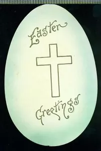 AUGURI DI PASQUA croce dorata a forma di uovo mai usata cartolina d'epoca - Foto 1 di 1